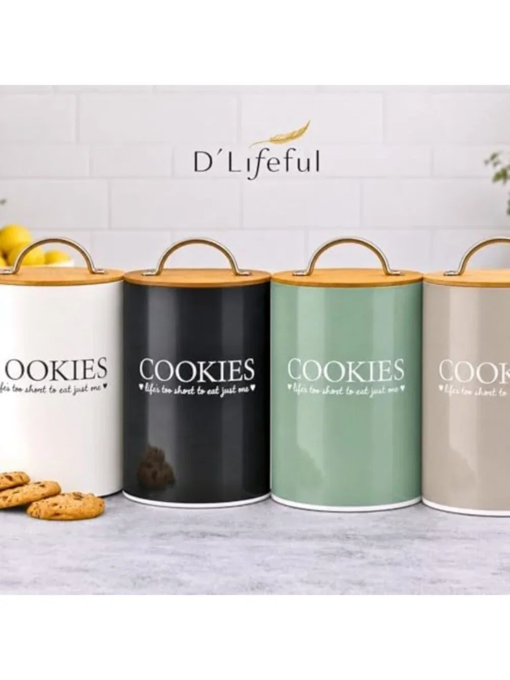 Airtight Cookie Jar with Bamboo Lid - 1.1 Gallon, Farmhouse Style, Black Decor